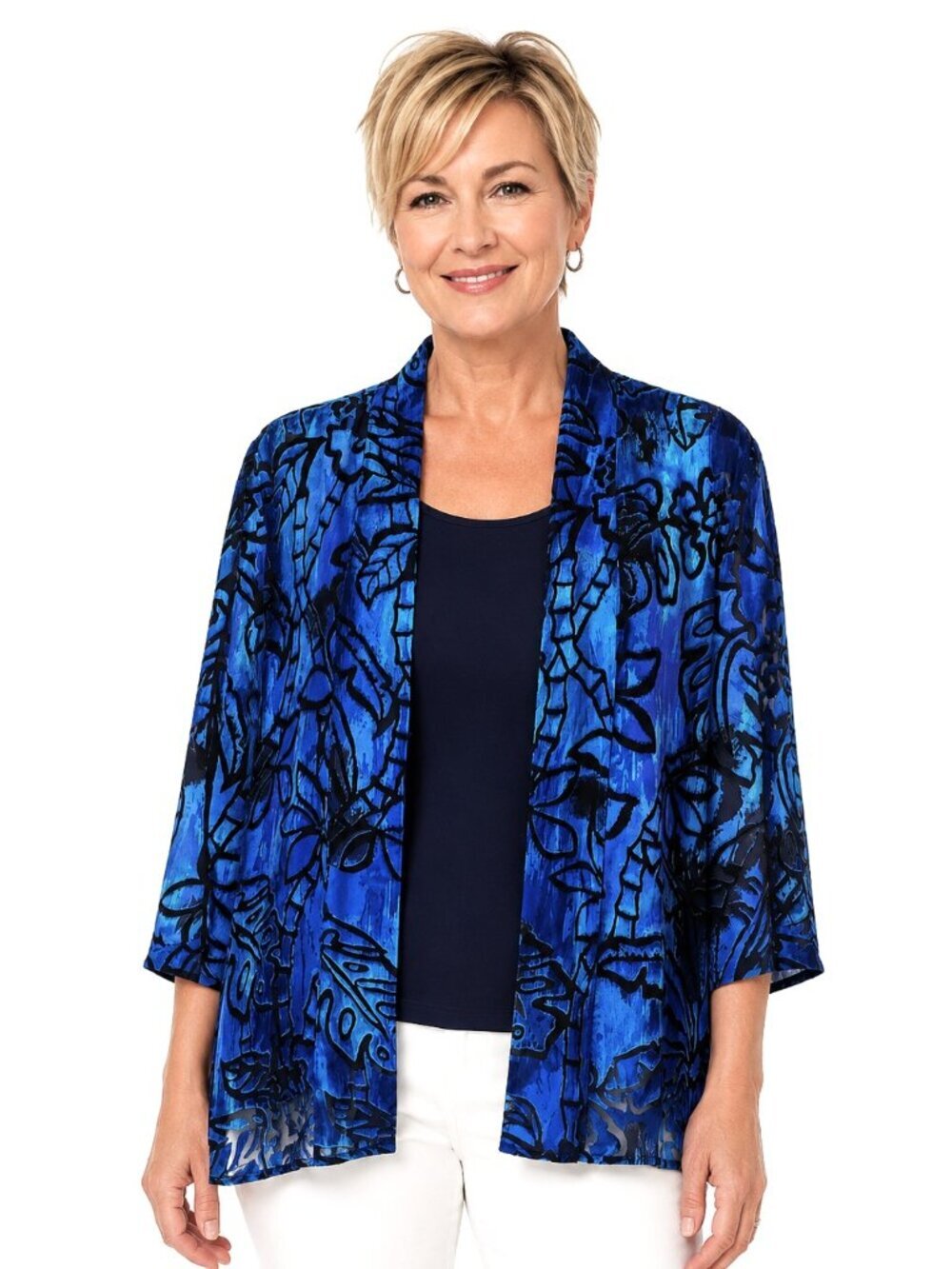 Laura Ashley Woman Blue Silk Burnout Jacket